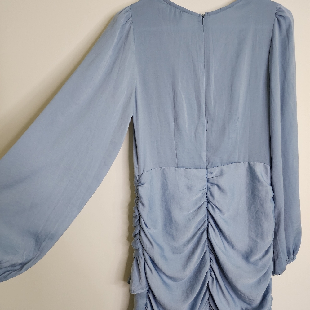 Light Blue V-Neck Ruffle Mini Dress - Picture 12 of 15